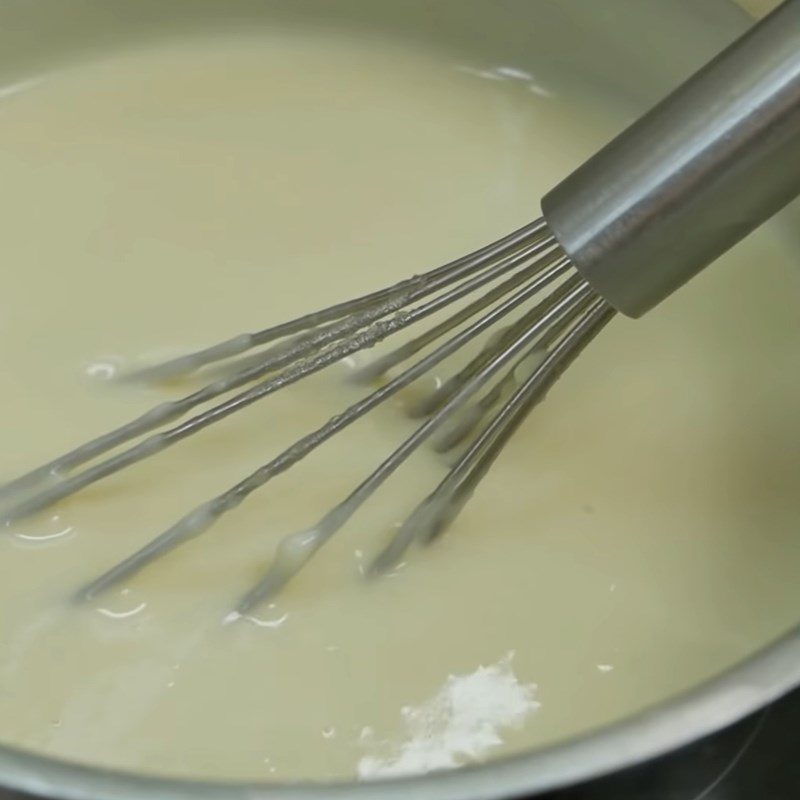 Step 2 Stirring the Batter and Milk for Vegan Flan from Corn Flour