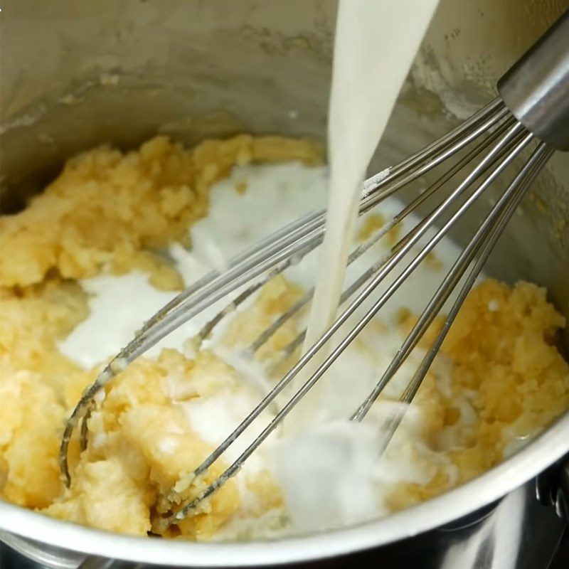 Step 2 Stirring the Batter and Milk for Vegan Flan from Corn Flour