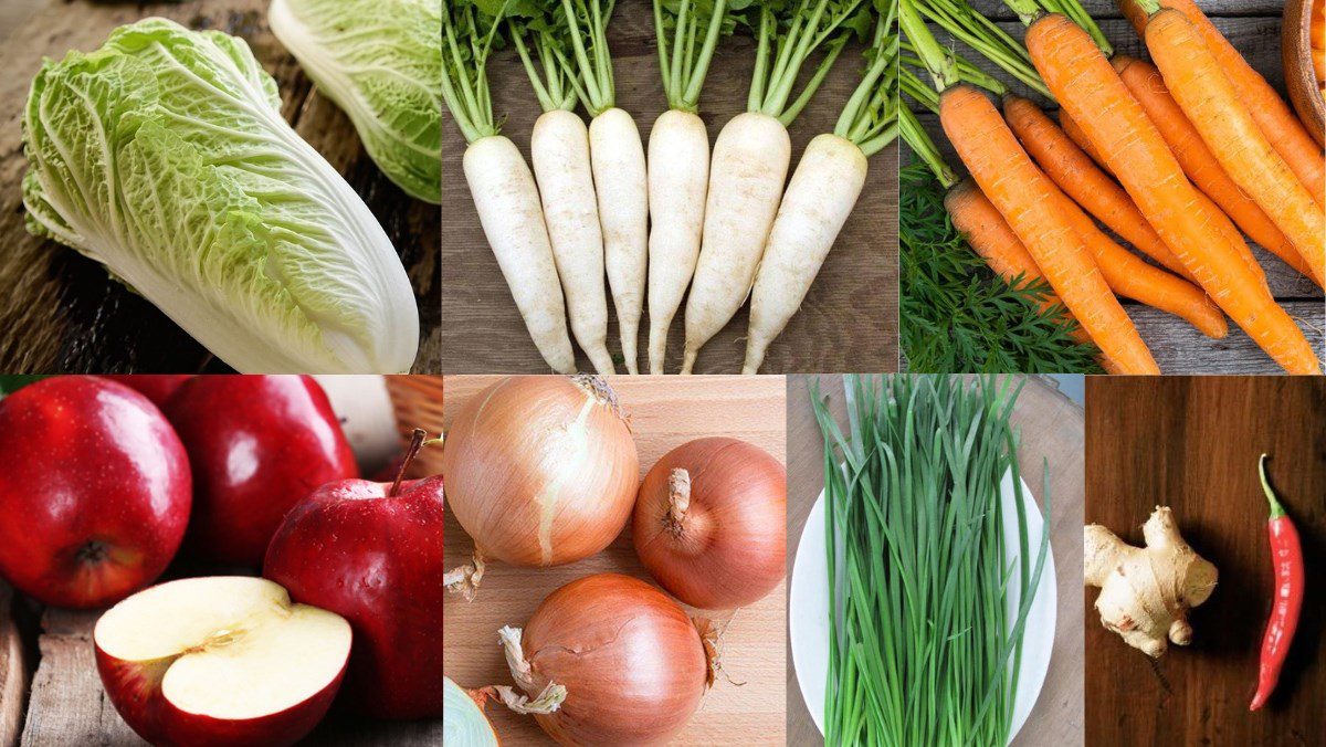 Ingredients for Kimchi from Napa Cabbage