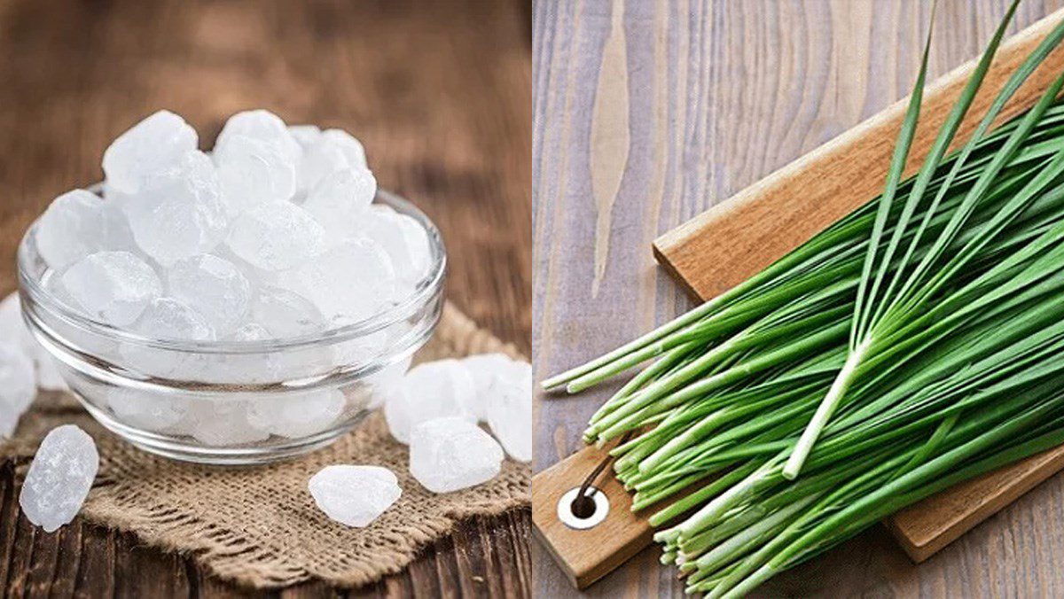 Ingredients for the dish of steamed chives with rock sugar