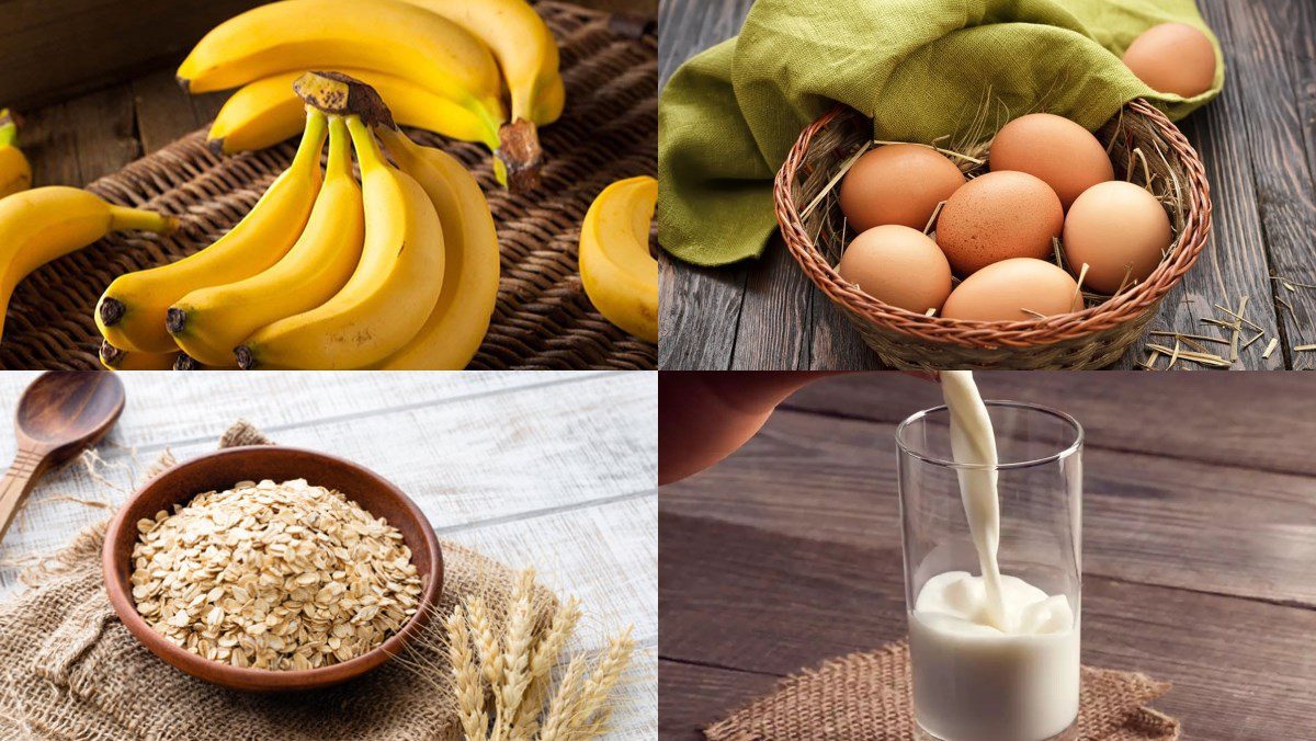 Ingredients for oatmeal banana cake dish