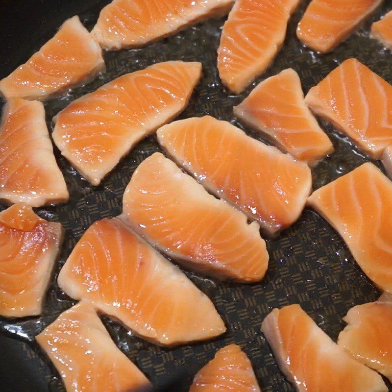 Step 5 Making Teriyaki salmon for Teriyaki salmon spring rolls