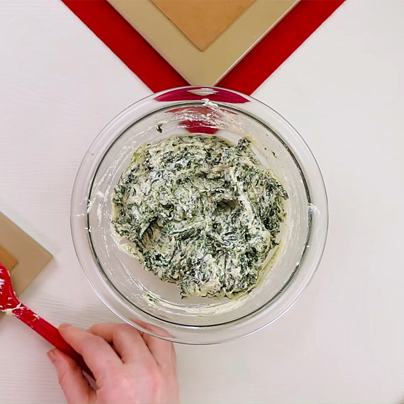 Step 2 Make spinach mixed with cheese for Potato Rolls with Sausage