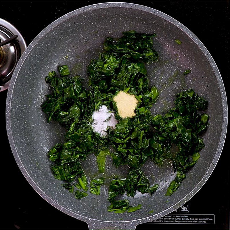 Step 2 Make spinach mixed with cheese for Potato Rolls with Sausage