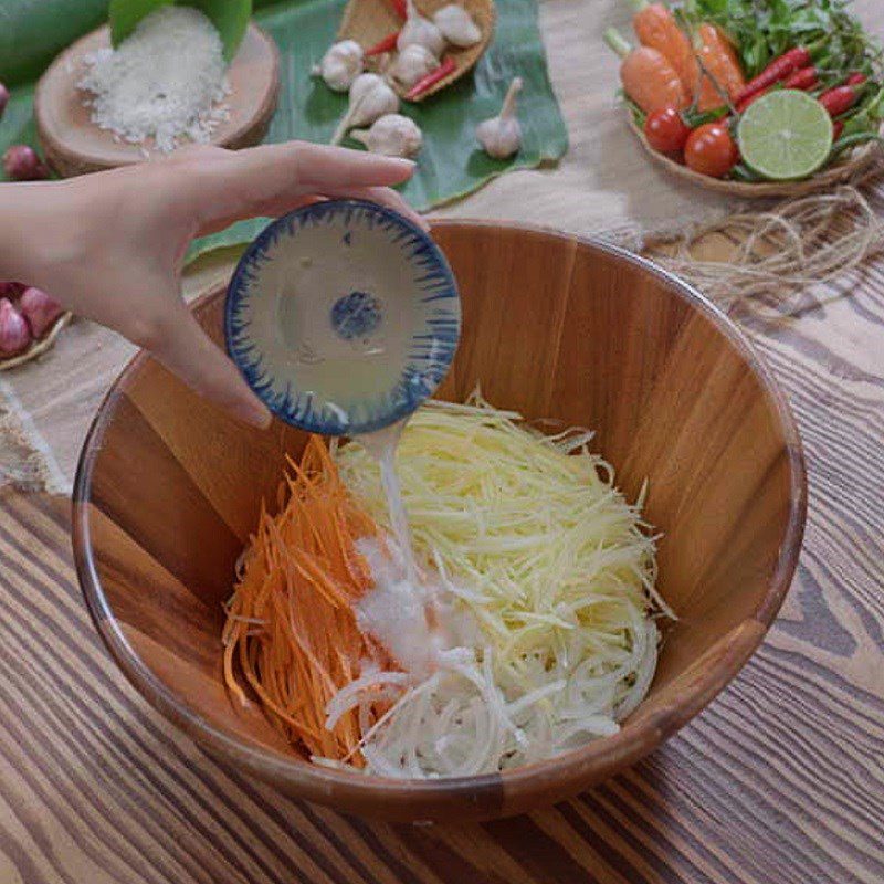 Step 4 Making salad to serve Hoi An Chicken Rice