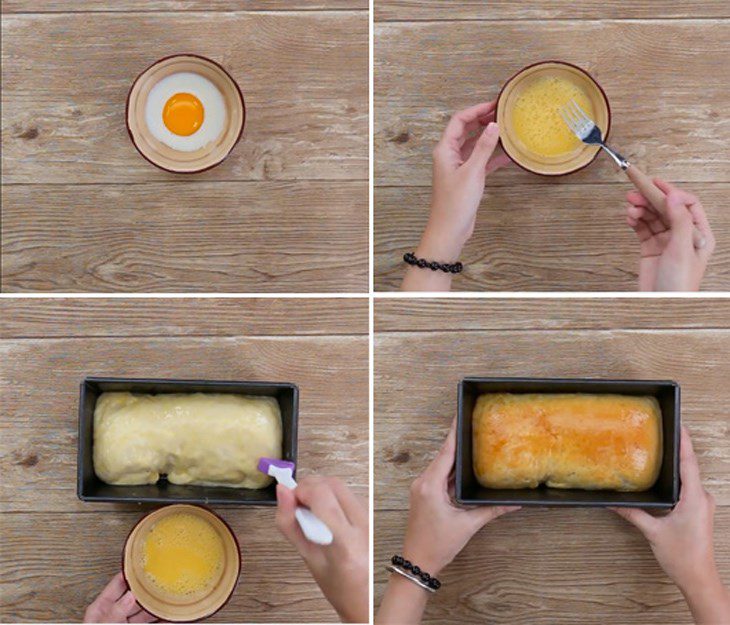 Step 5 Prepare the glaze mixture and bake the bread Cheese floss bread