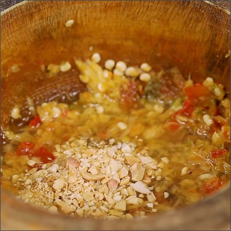 Step 2 Making dipping sauce Garlic chili dipping sauce with coriander roots and peanuts