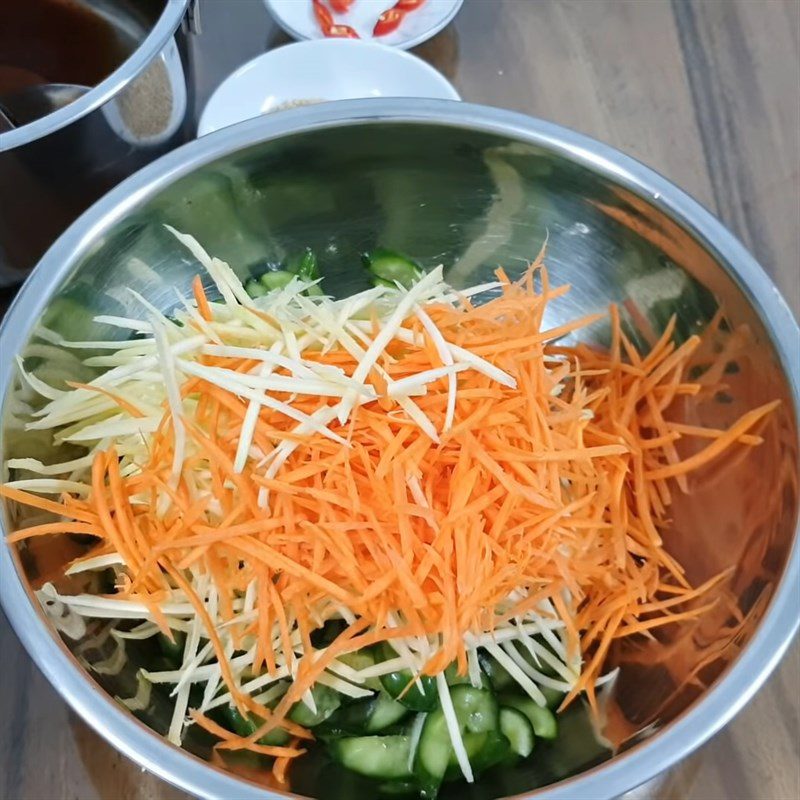 Step 3 Mixing the salad for the green mango cucumber salad