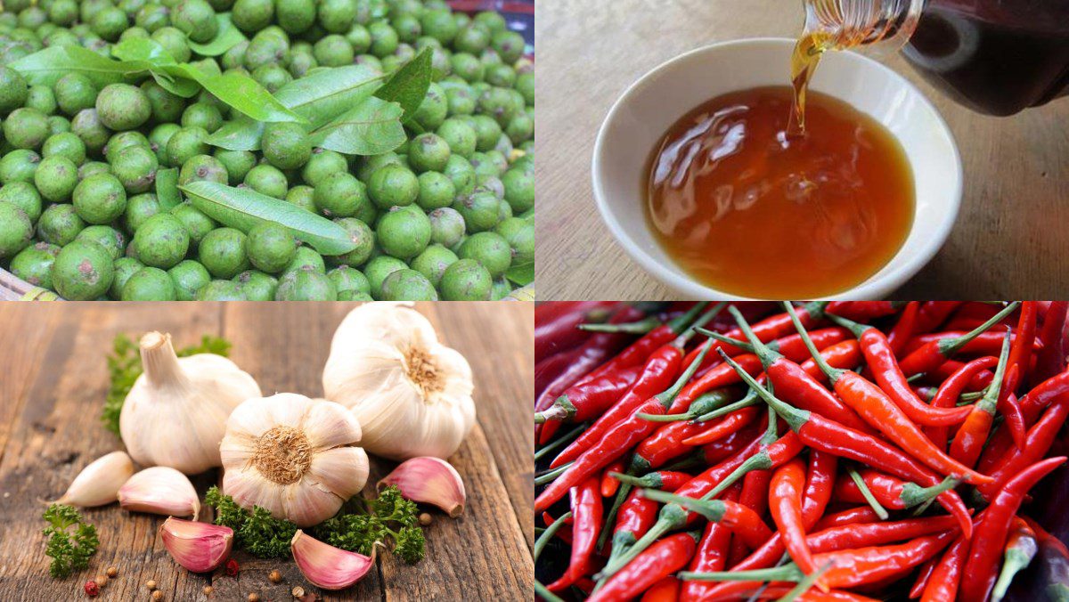 Ingredients for pickled sấu in garlic chili sauce