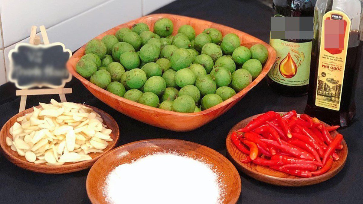 Ingredients for sour fruits soaked in fish sauce with garlic and chili