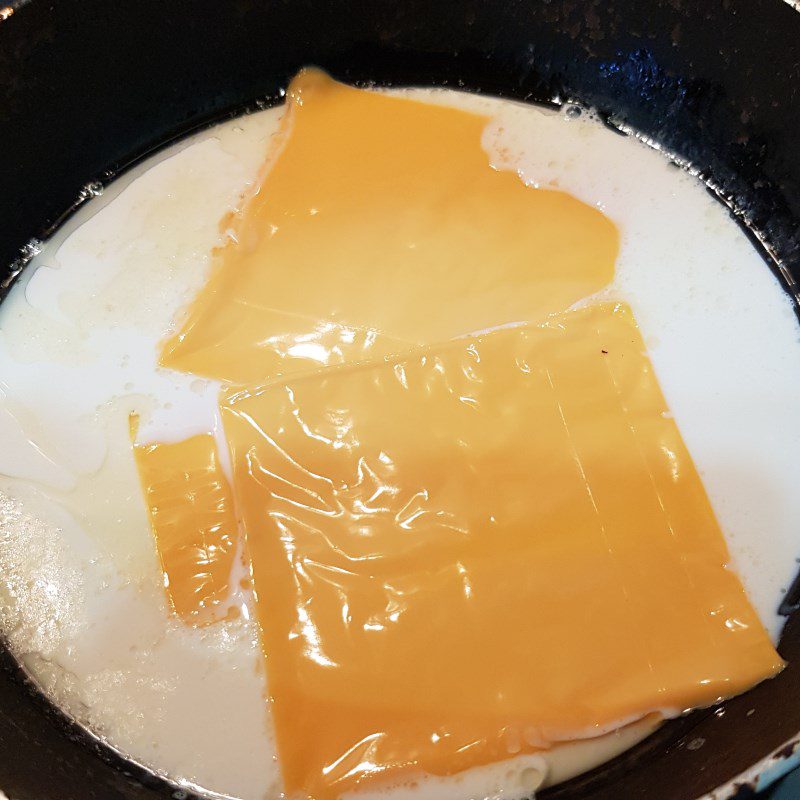 Step 4 Making cheese sauce Beef steak with cheese sauce and mushrooms