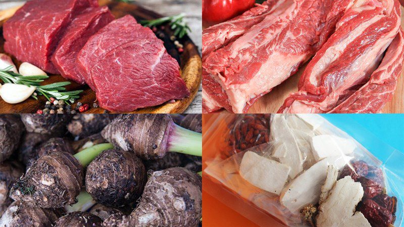 Ingredients for beef hot pot with taro