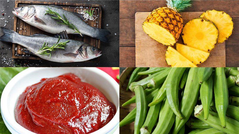 Ingredients for sour and spicy snakehead fish hotpot