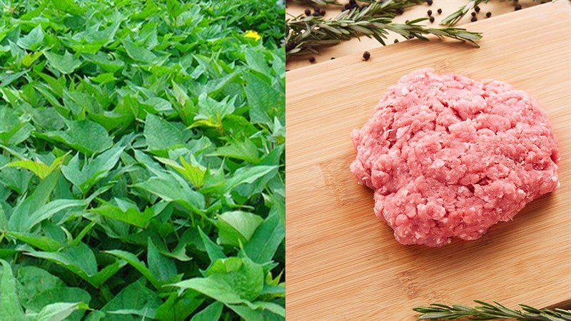 Ingredients for the dish of water spinach soup with minced meat