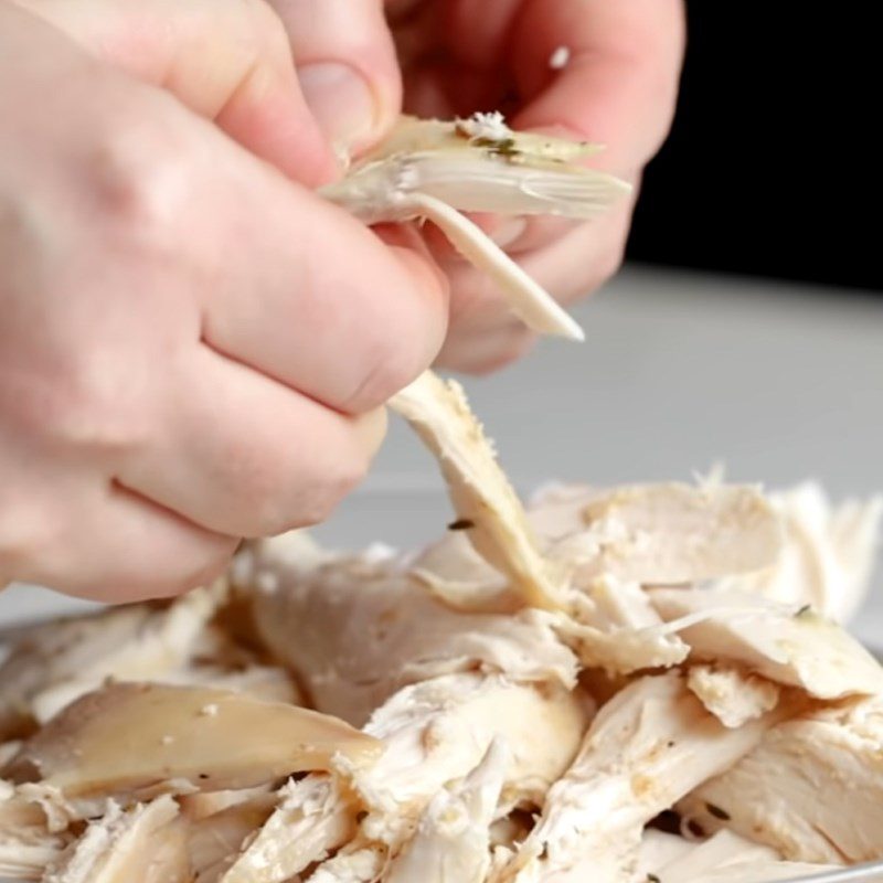 Step 4 Strain and shred chicken for Chicken pot pie