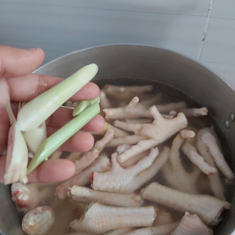 Step 3 Boil chicken feet Chicken feet soaked in lemongrass and calamansi