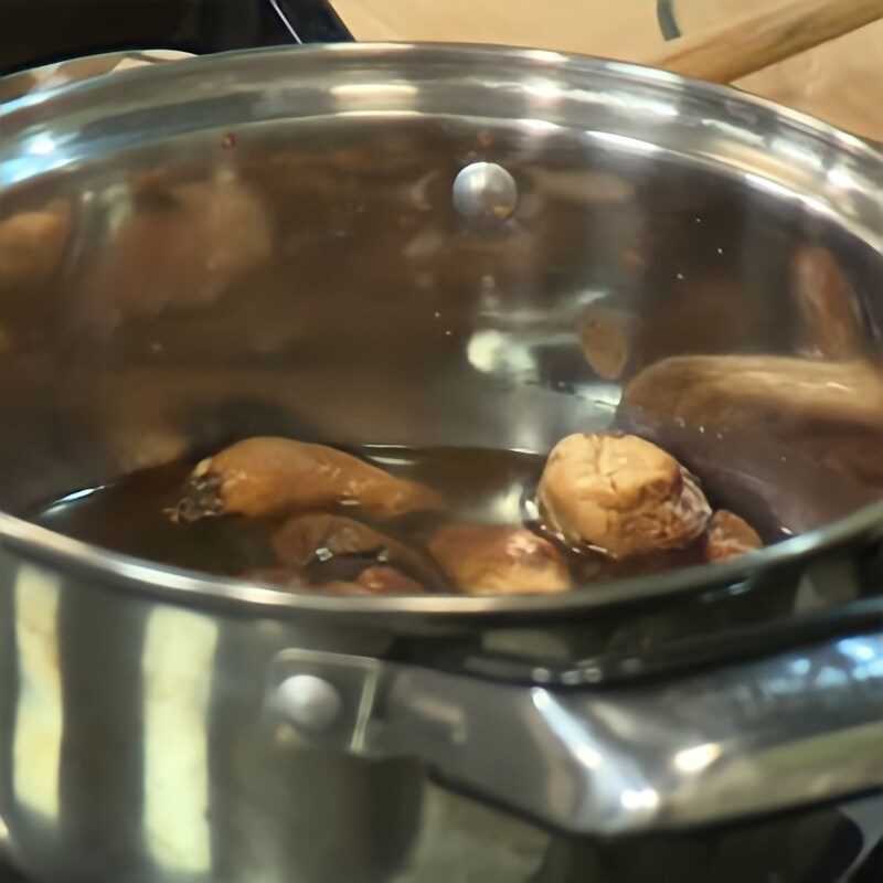 Step 1 Boil mushroom stems for Vegetarian Floss from Shiitake Mushrooms