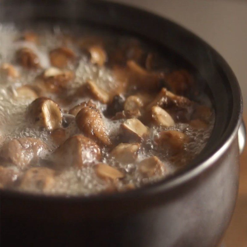 Step 1 Boil shiitake mushroom stems for Vegetarian Mushroom Floss