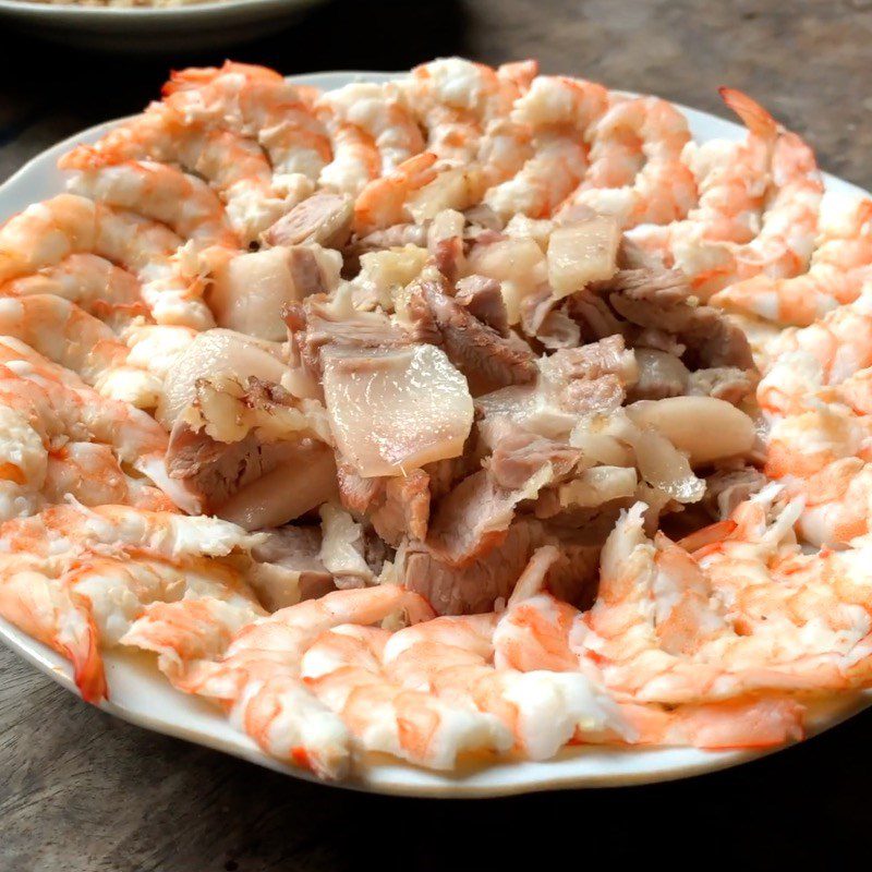 Step 3 Boiling meat and shrimp Young mangosteen salad with shrimp and meat