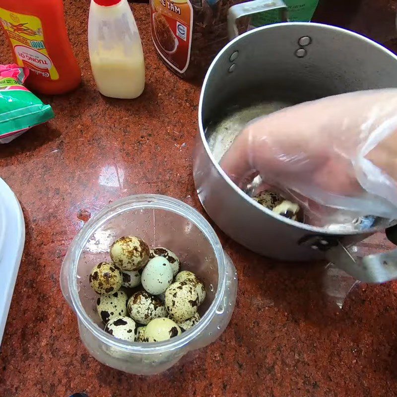 Step 2 Boil and peel the quail eggs for red rice paper wrapped quail eggs