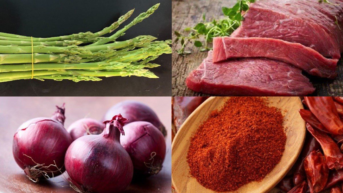 Ingredients for stir-fried asparagus with beef