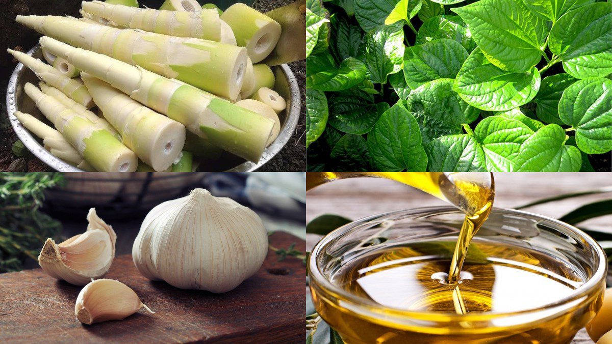 Ingredients for stir-fried bamboo shoots with betel leaves