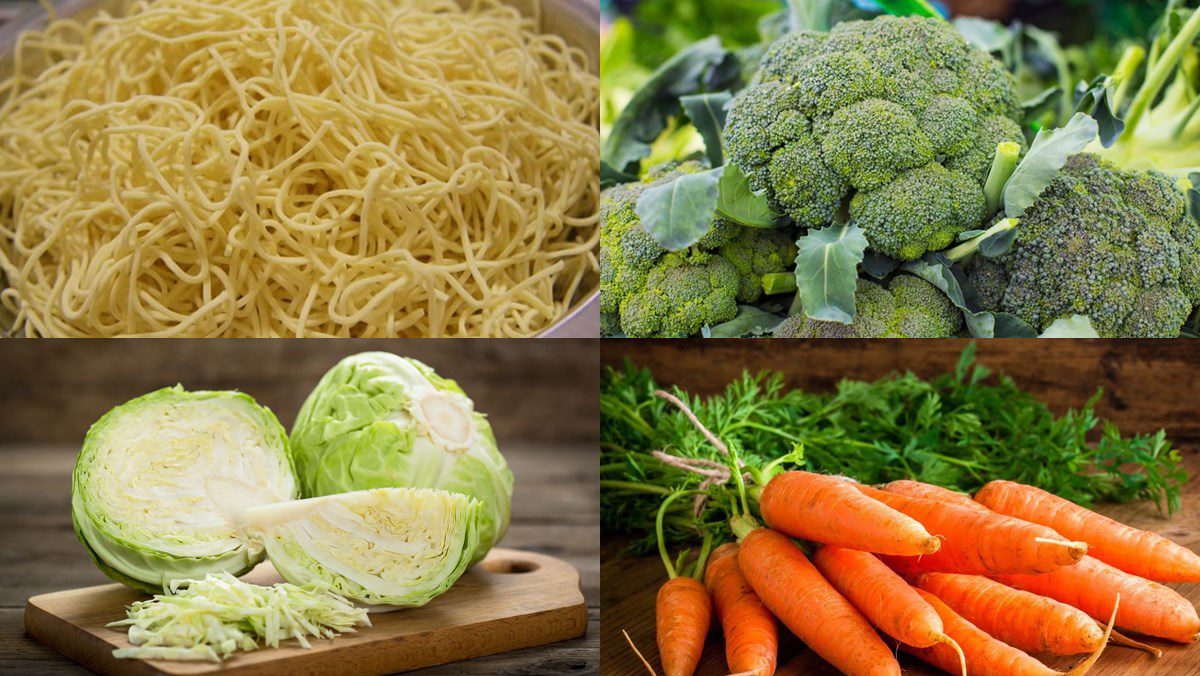 Ingredients for vegetable noodle dish