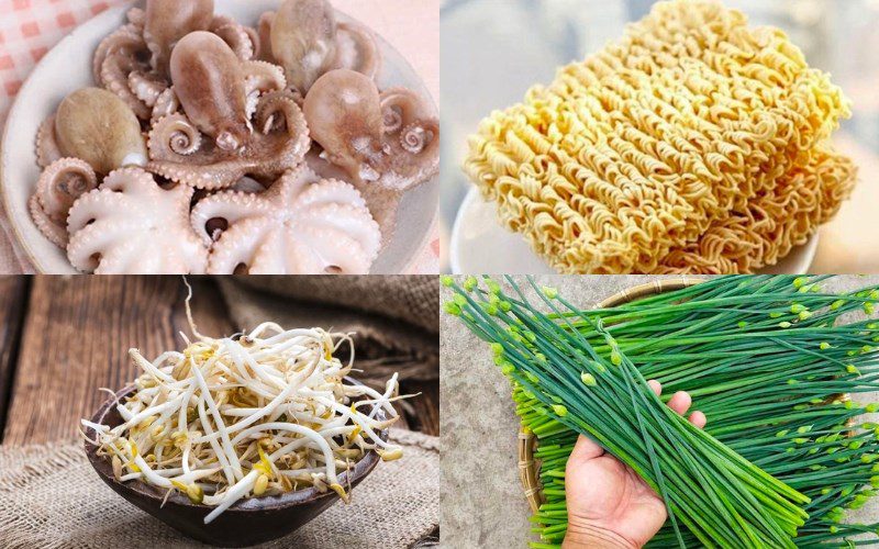 Ingredients for stir-fried octopus noodles