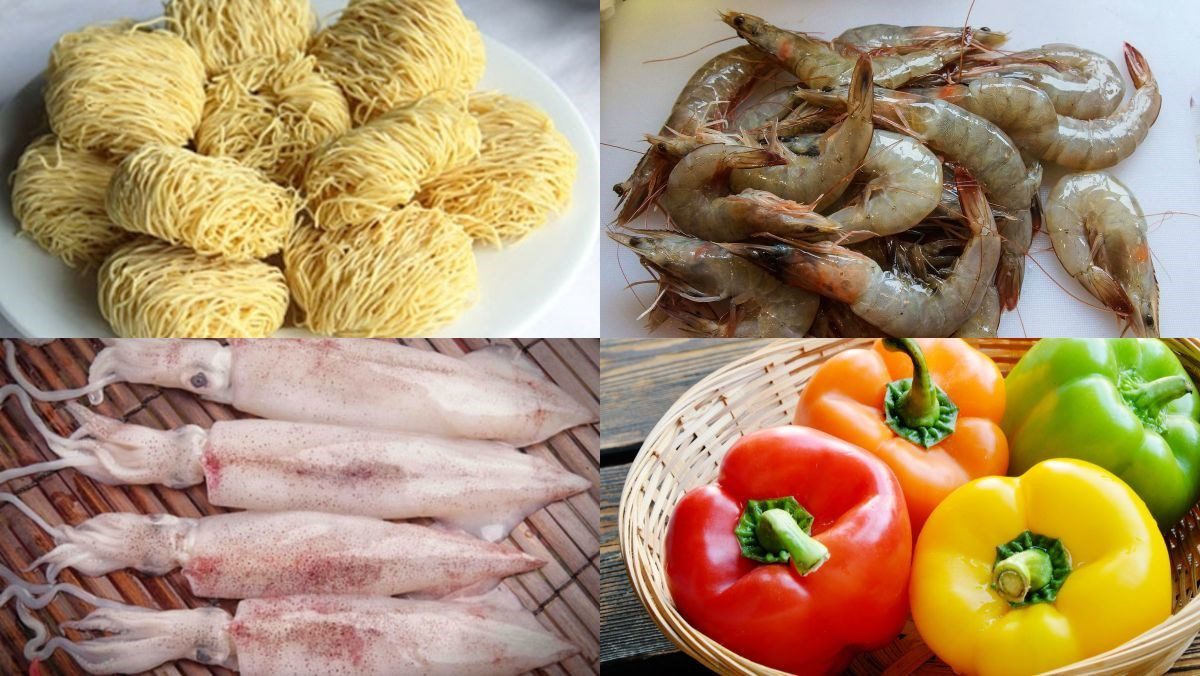 Ingredients for stir-fried seafood noodles