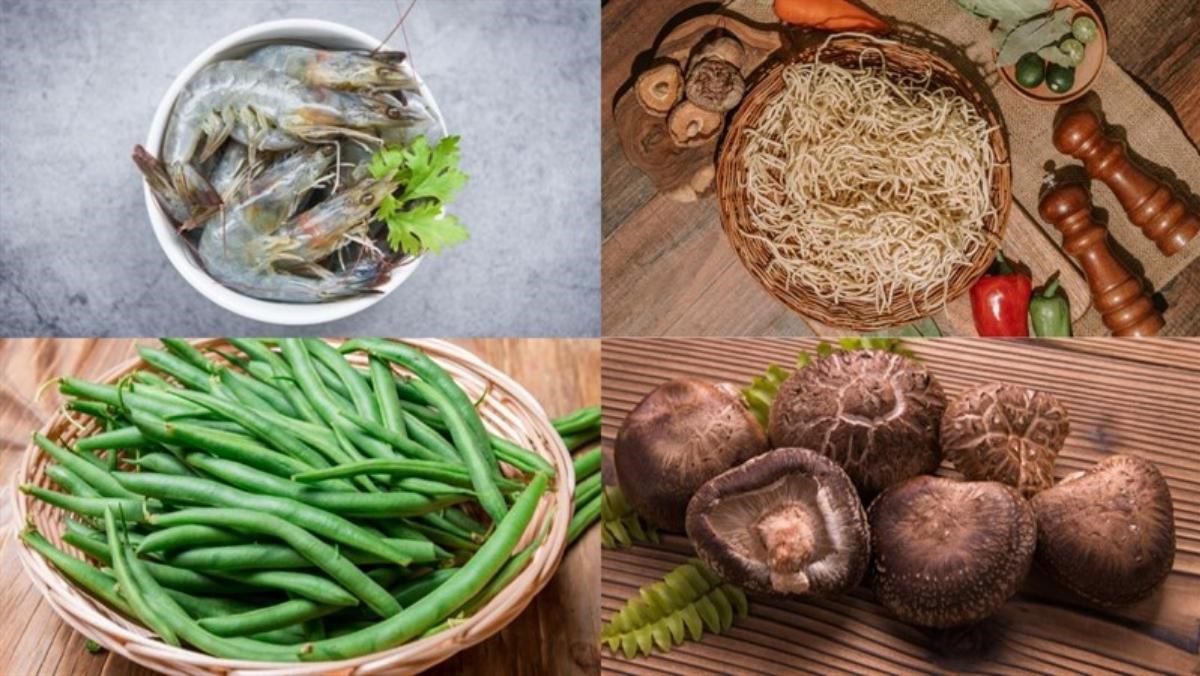 Ingredients for Korean stir-fried noodles with shrimp