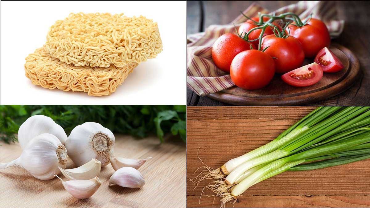 Ingredients for stir-fried noodles with tomato sauce