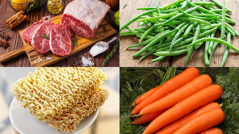 Ingredients for stir-fried noodles with minced meat