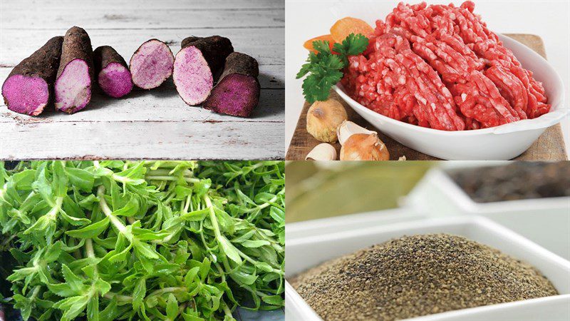Ingredients for mashed taro soup with minced meat
