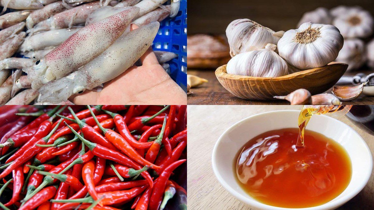 Ingredients for garlic fried squid dish