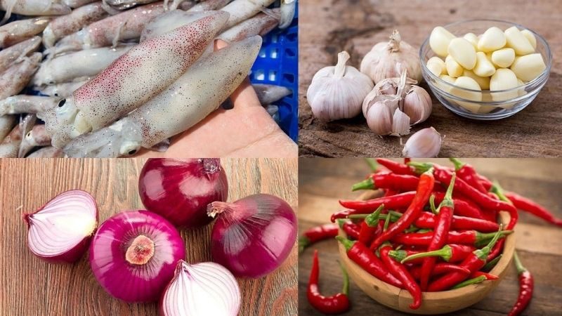 Ingredients for steamed squid with garlic sauce