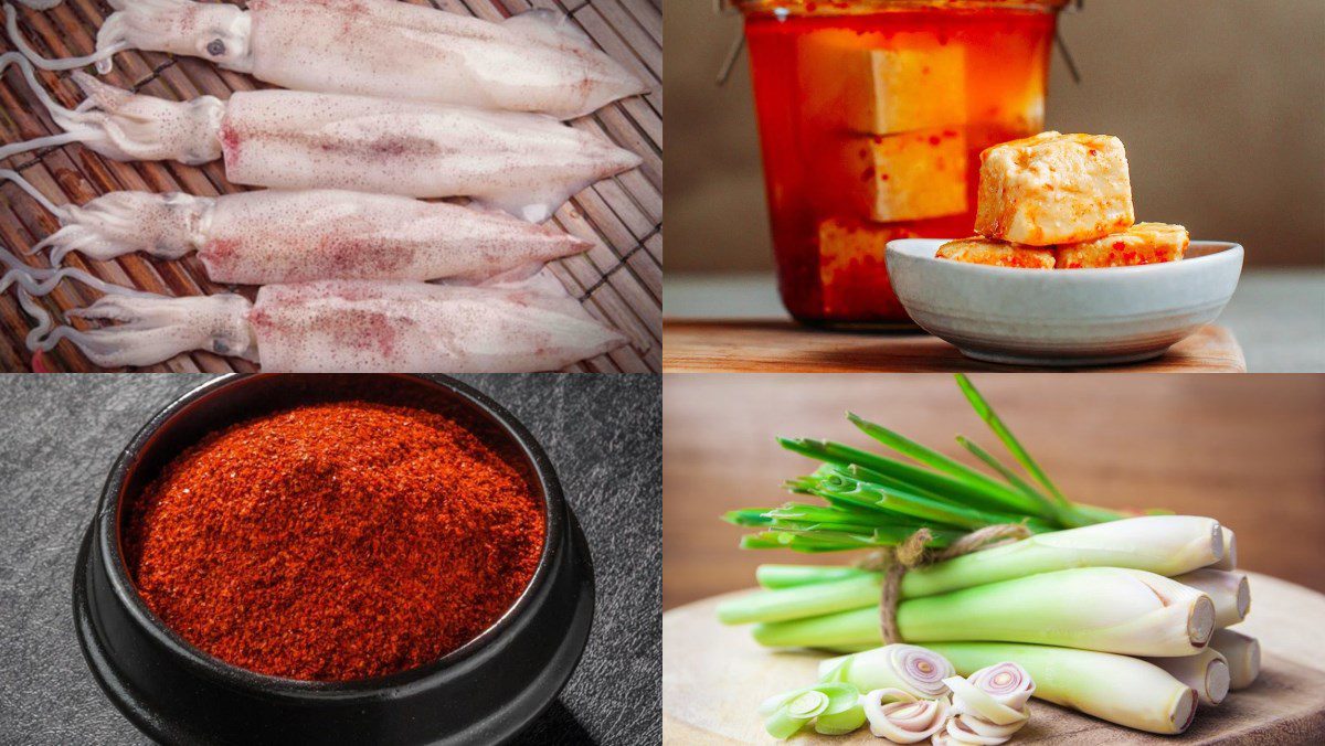 Ingredients for grilled squid with fermented tofu