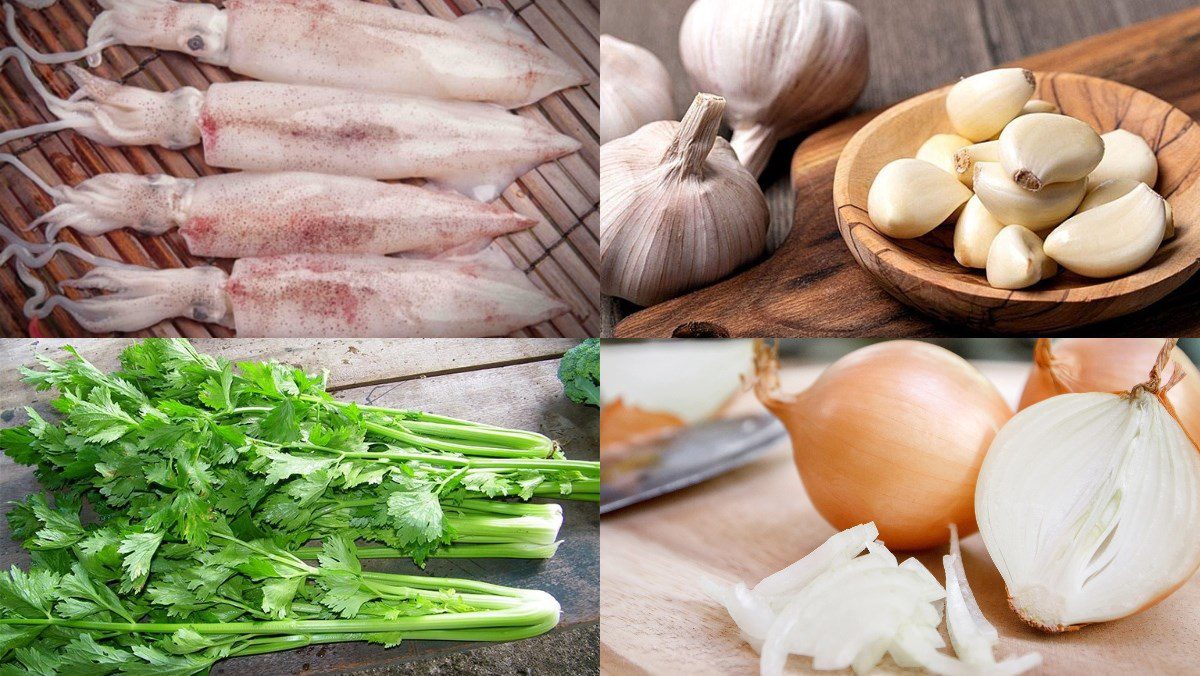 Ingredients for stir-fried squid with vegetables