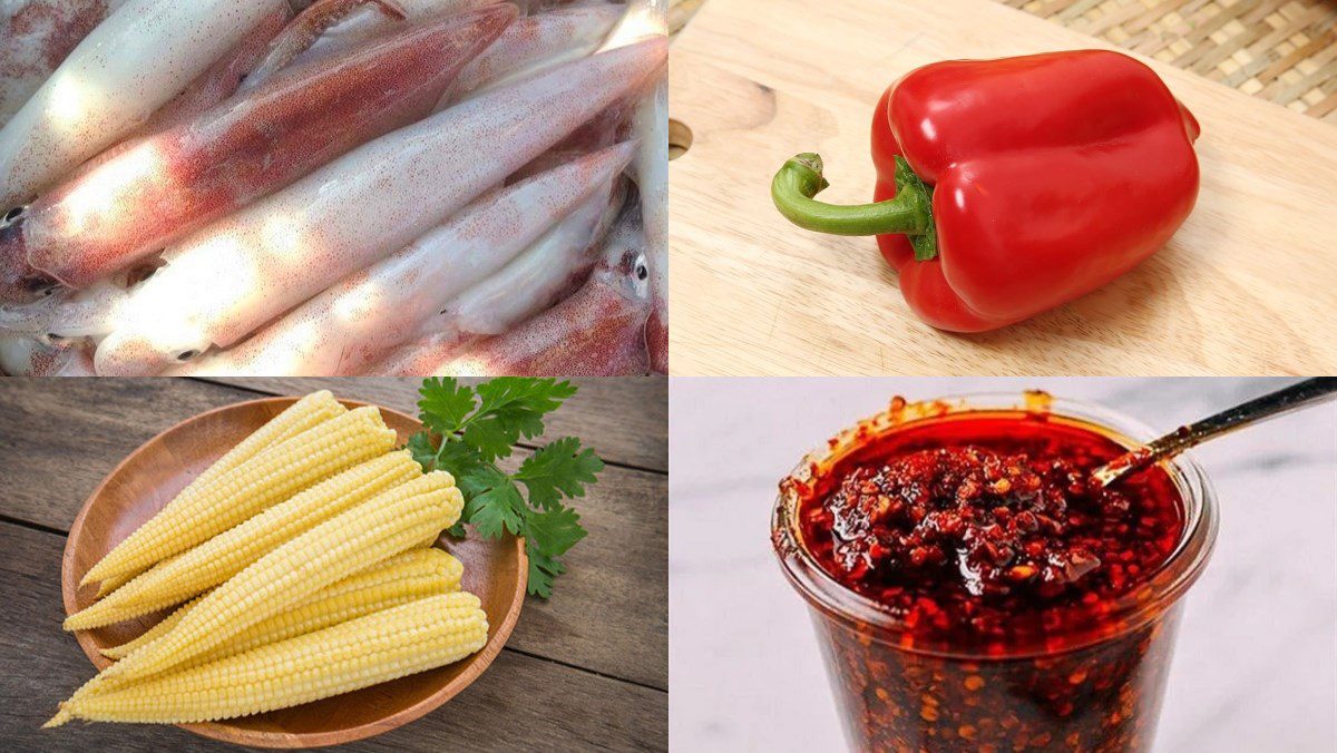 Ingredients for stir-fried squid with vegetables