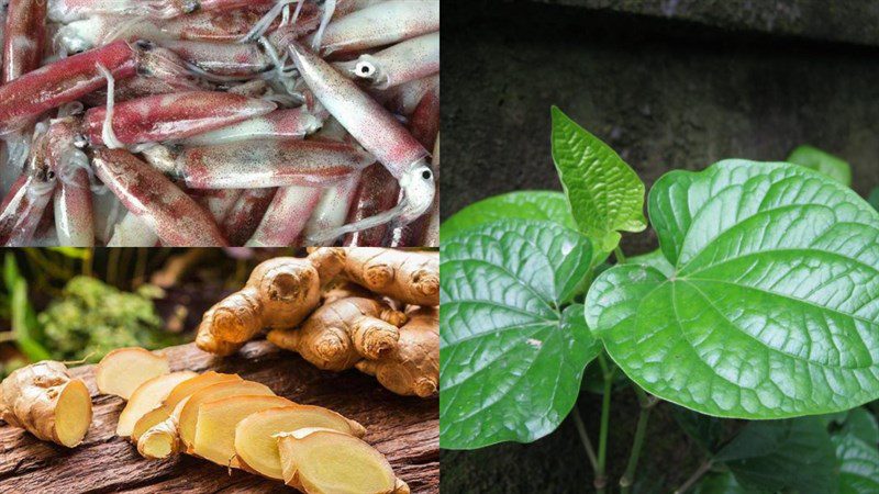 Ingredients for steamed squid with betel leaves