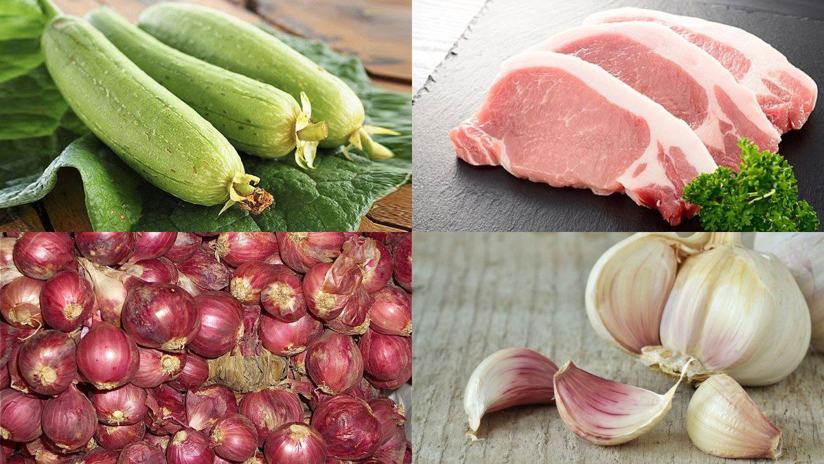 Ingredients for sautéed gourd with pork