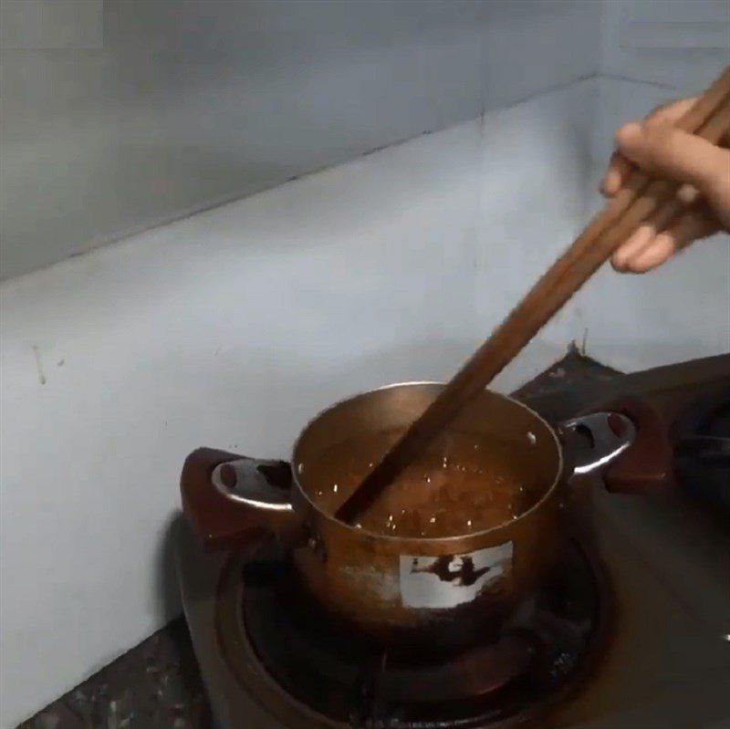 Step 2 Cook caramel syrup Cashew Coin Cake