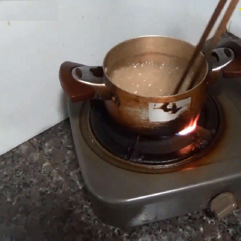 Step 2 Cook caramel syrup Cashew Coin Cake