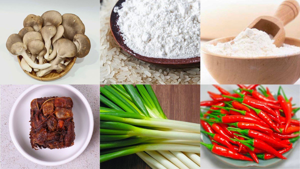 Ingredients for crispy fried oyster mushroom dish