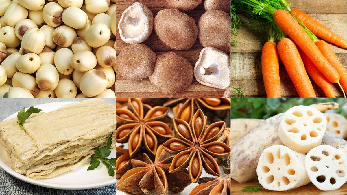 Ingredients for vegetarian duck noodle dish