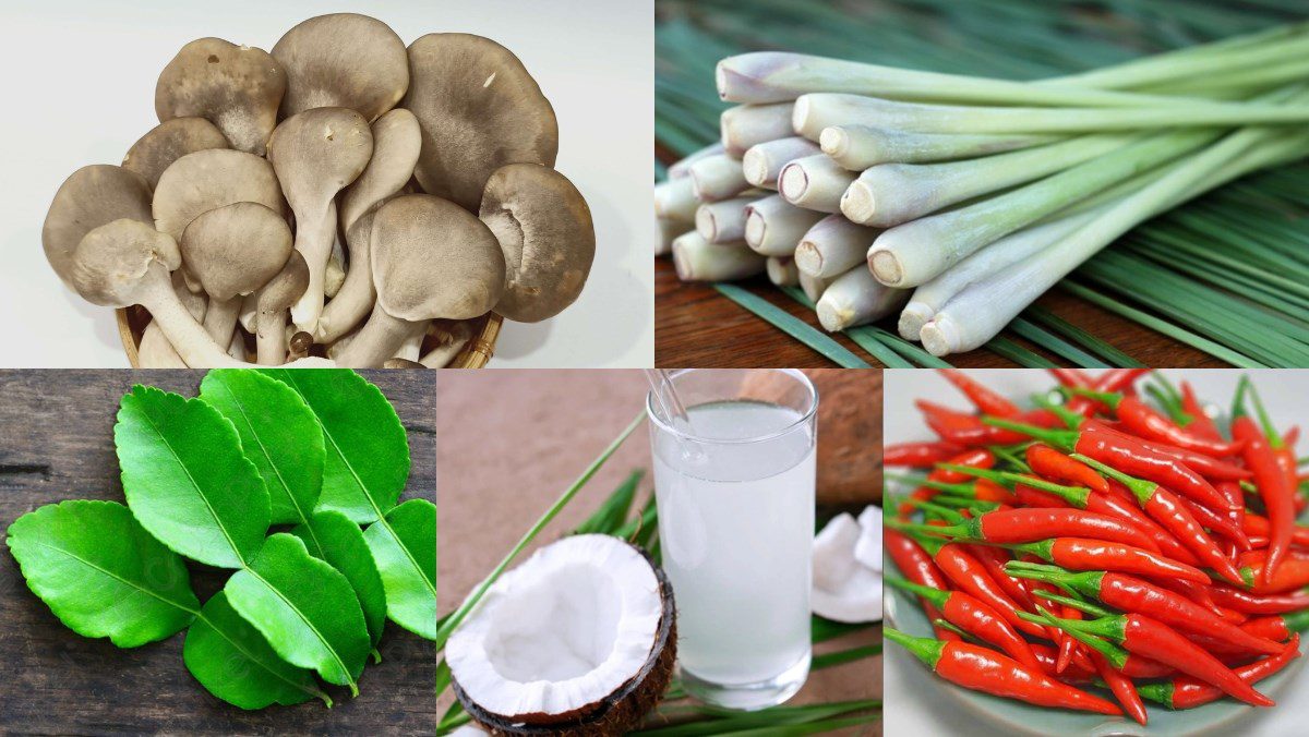 Ingredients for the dish on how to make lemongrass steamed oyster mushrooms