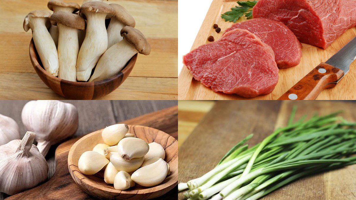 Ingredients for the dish chicken thigh mushrooms stir-fried with pork