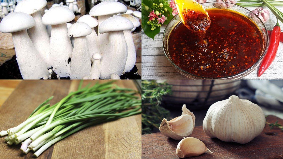 Ingredients for stir-fried mushrooms, lemongrass and turmeric