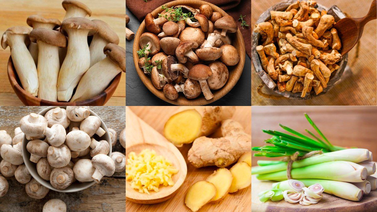 Ingredients for stir-fried mushrooms with lemongrass and turmeric