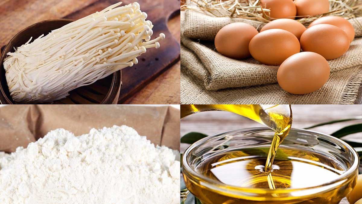 Ingredients for crispy enoki mushroom dish