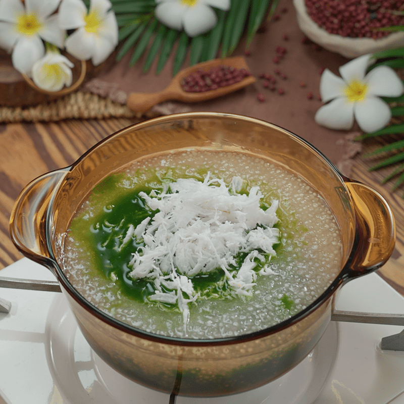 Step 2 Cook sago with pandan leaves Red bean tart with sago and pandan leaves